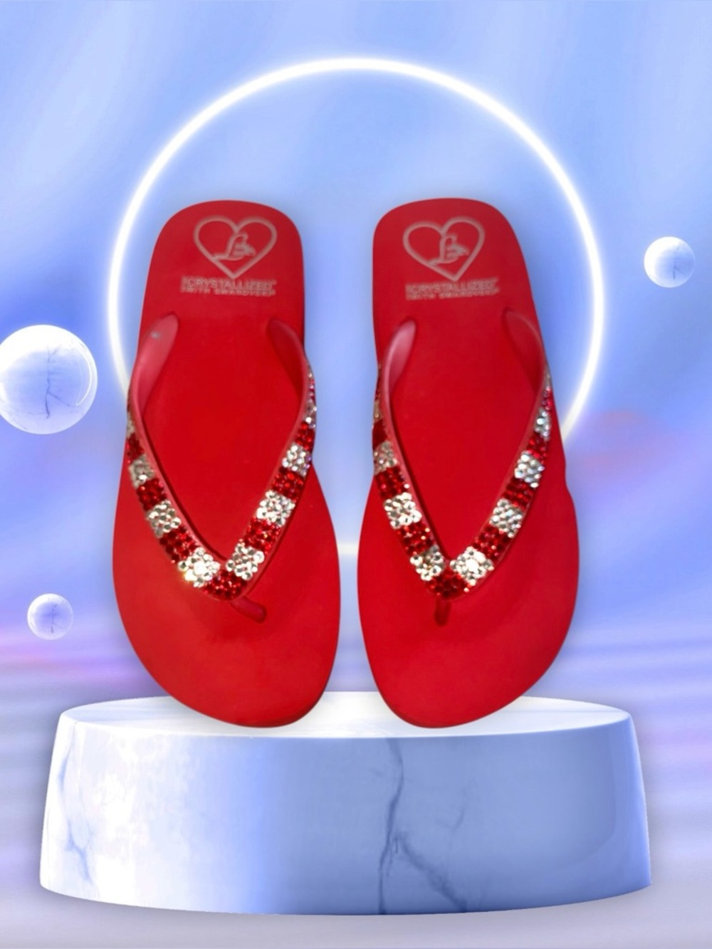 SWAROVSKI CRYSTALS Sandals Lady Lanells Roski Platform Wedge Thong Red Size 6.